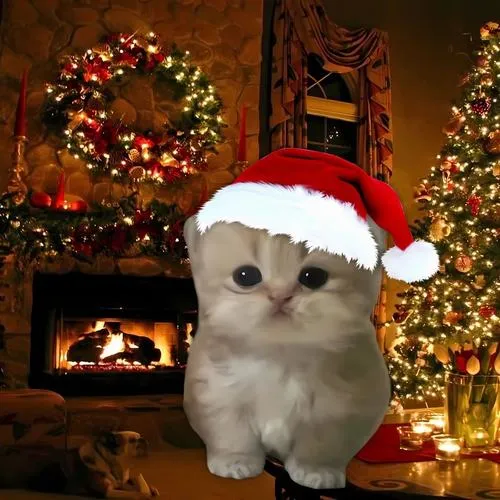 Hình avatar dễ thương mèo cưng trong trang trí Noel rực đỏ