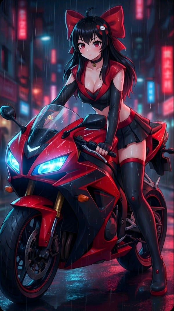 Gái xinh anime cưỡi xe mô tô