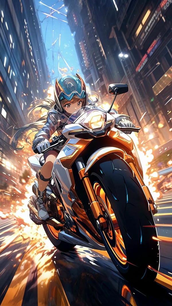 Gái xinh anime trên mô tô