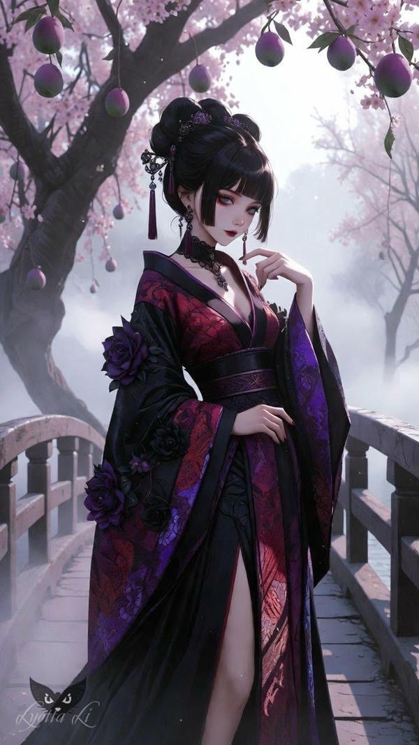“Cô gái anime trong trang phục cổ.”