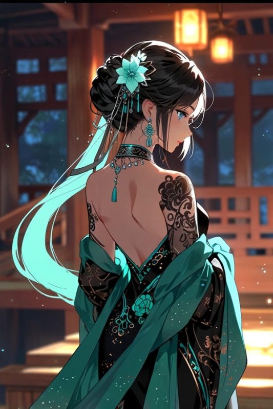 “Cô gái anime trong trang phục truyền thống.”