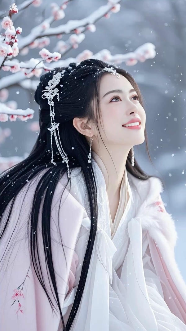 Cô gái xinh đứng giữa vườn đào tuyệt đẹp.