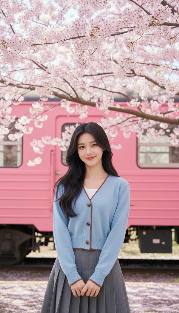 Cô gái xinh giữa không gian hoa đào thơ mộng.