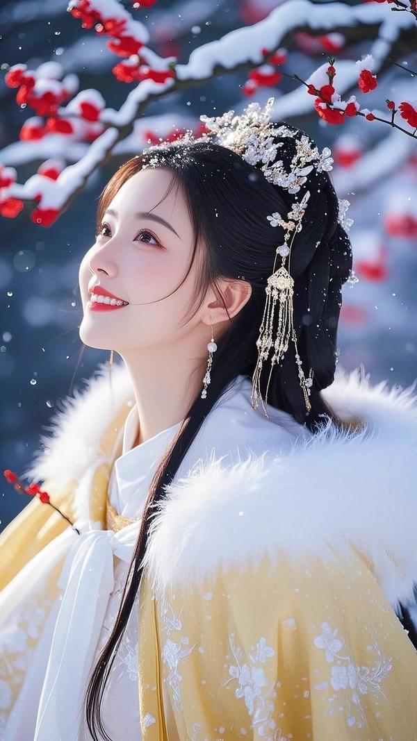 Cô gái xinh tạo dáng bên cành đào mùa xuân.