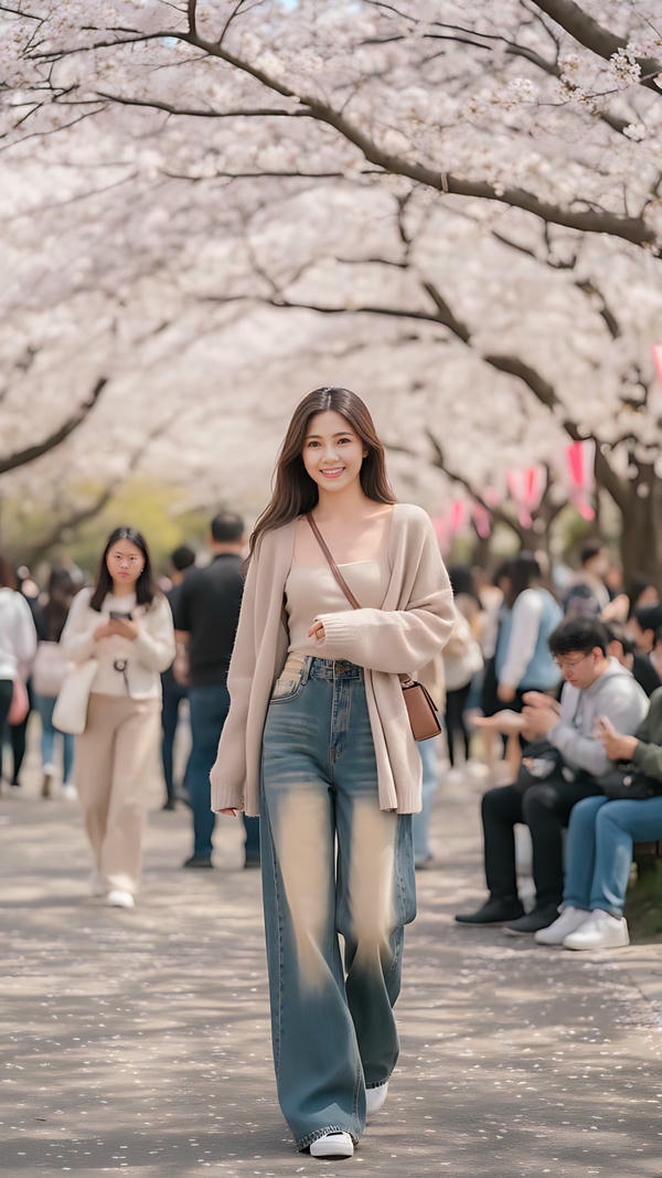 Cô gái xinh tạo dáng dịu dàng bên hoa đào.