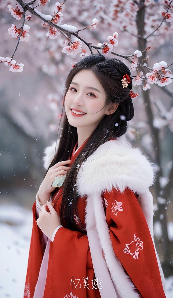 Gái xinh bên hoa đào với nụ cười tươi.