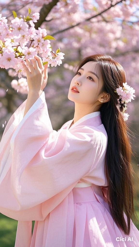 Gái xinh giữa vườn đào đầy sắc hồng.