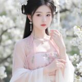 Hình nền điện thoại cô gái xinh đứng bên hoa đào nở rộ