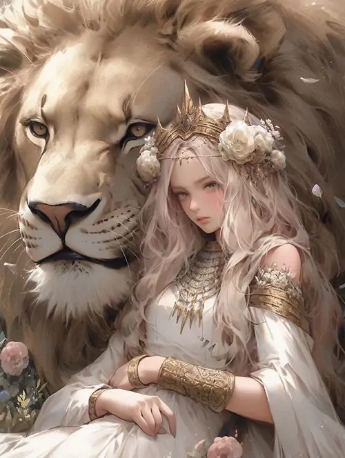 Ảnh chibi bé gái tóc xoăn màu kem mỉm cười giơ hai bàn tay lên kính, má phúng phính và núm ti tạo cảm giác cực dễ thương, đúng kiểu hình Leo nữ hoạt hình tí hon cute
