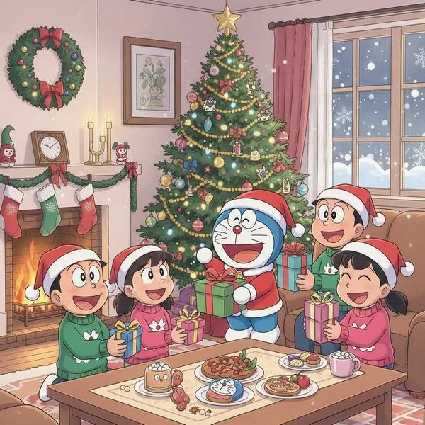 hinh-anh-doraemon-tet-2026-14 Tải ảnh Doraemon trong phòng khách sum vầy, trang trí lễ hội, hợp đăng chúc Tết nhẹ nhàng