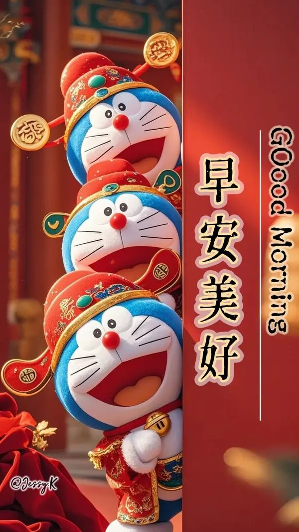 hinh-anh-doraemon-tet-2026-22 Hình mèo ú xếp tầng cạnh chữ chúc an lành, đèn lồng đỏ, hợp làm avatar