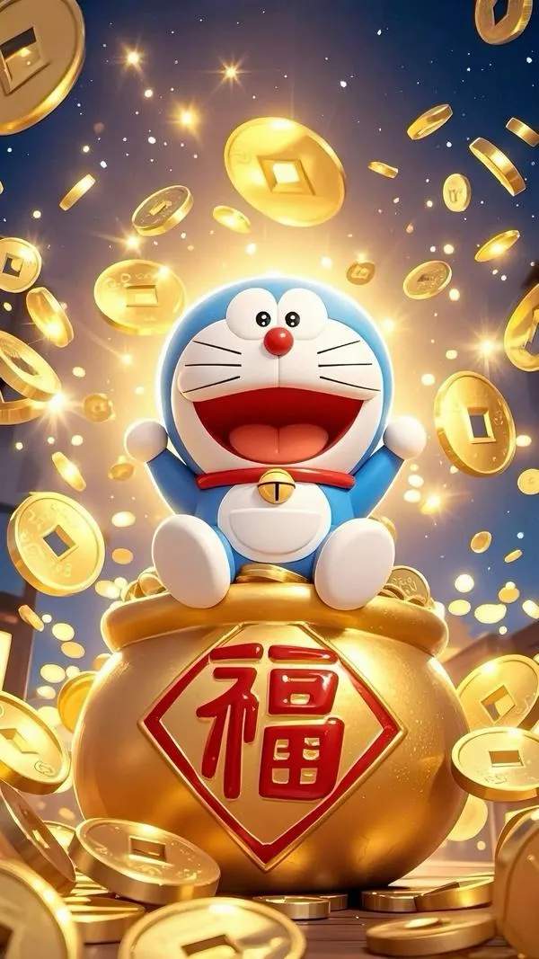 hinh-anh-doraemon-tet-2026-24 Hình nền 4K Doraemon ôm chữ phúc vàng, ánh kim lấp lánh, nhìn sang và rất đẹp