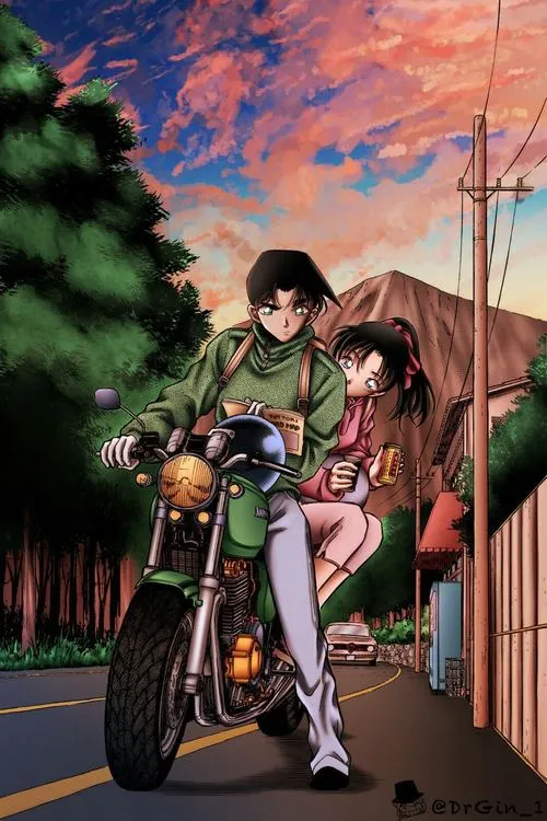 hinh-anh-hattori-heiji-ngau-38 Hình nền 4K Heiji cùng Kazuha bên xe máy, đường phố hoàng hôn tạo cảm giác vừa lãng mạn vừa ngầu.