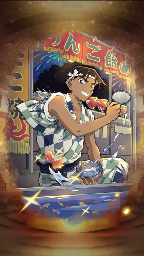 hinh-anh-hattori-heiji-ngau-44 Ảnh fanart cảnh vui trong nhà, Heiji-chan cười thoải mái, tông vàng ấm gợi cảm giác gần gũi.