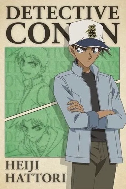 hinh-anh-hattori-heiji-ngau-55 Hình anime bìa tối giản, Hattori đứng cạnh chữ Detective Conan, tông xanh rêu tạo cảm giác cổ điển.
