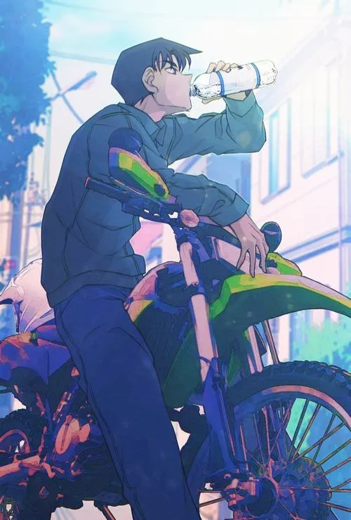 hinh-anh-hattori-heiji-ngau-57 Hình nền 4K Hattori ngồi xe đạp ban đêm, đèn đường phản chiếu, cảm giác tốc độ và tự do.