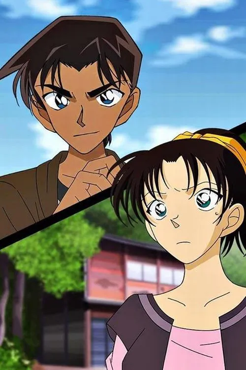 hinh-anh-hattori-heiji-ngau-59 Hình anime Hattori và Kazuha đứng trước bầu trời xanh, gương mặt nghiêm, lông mày rậm làm điểm nhận diện.
