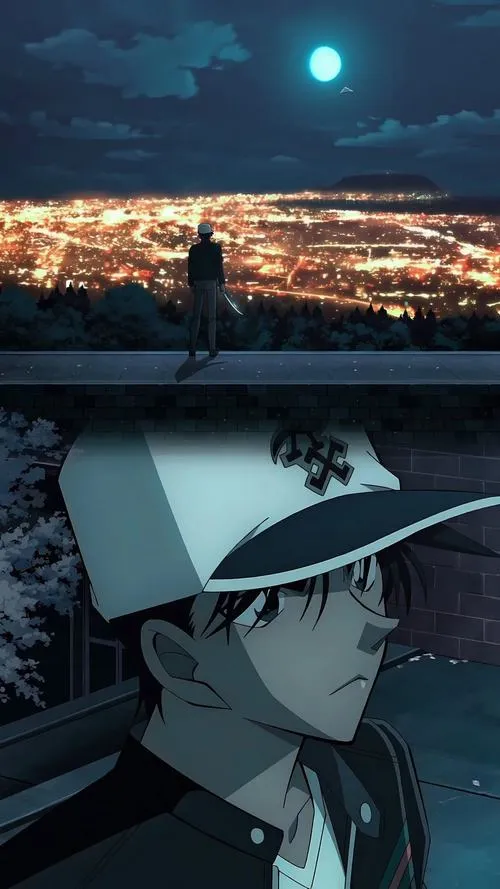 hinh-anh-hattori-heiji-ngau-61 Hình nền điện thoại cảnh đêm thành phố, bóng Hattori đội mũ, tông lạnh tạo cảm giác cô độc ngầu.