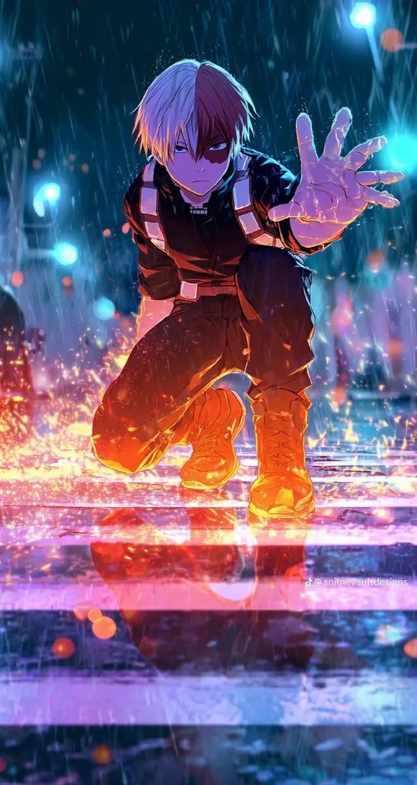 Ảnh Shoto đối diện Bakugo, không khí căng, ánh nhìn như dao, ai cũng dè chừng.