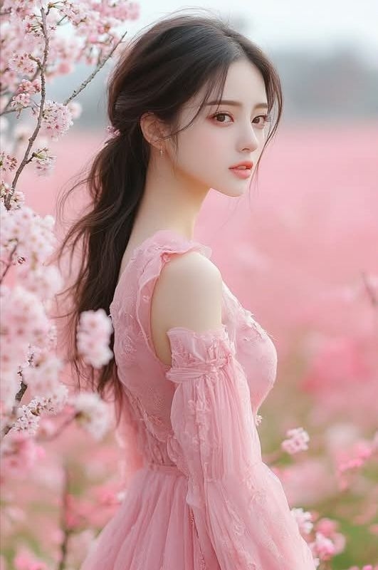 Hình nền gái xinh và hoa đào đầy cuốn hút.