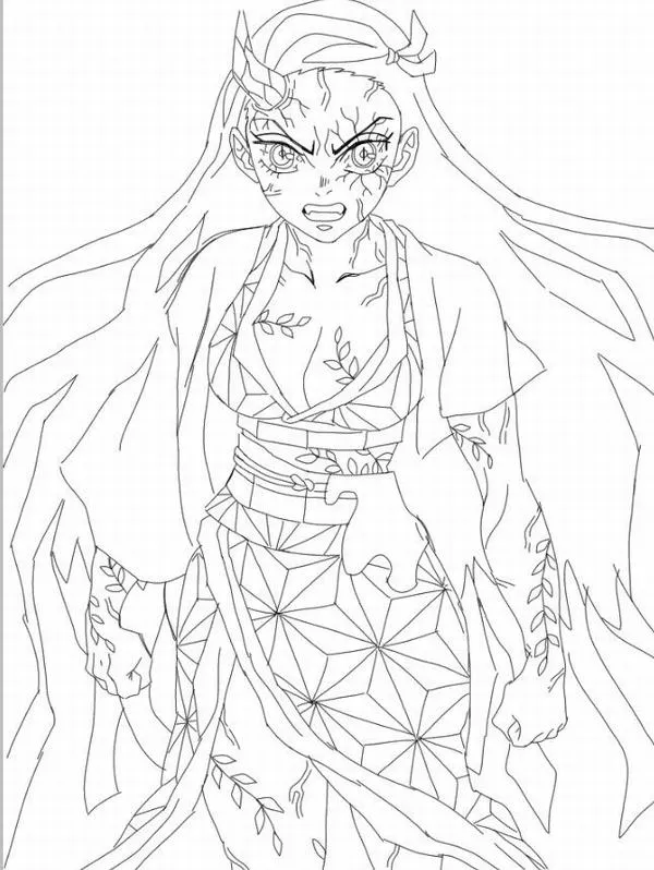 tranh-to-mau-nezuko-28 Tranh bé tập tô Nezuko chibi mảng lớn, kimono hồng đơn giản, ống tre xanh lục, phù hợp bé nhỏ