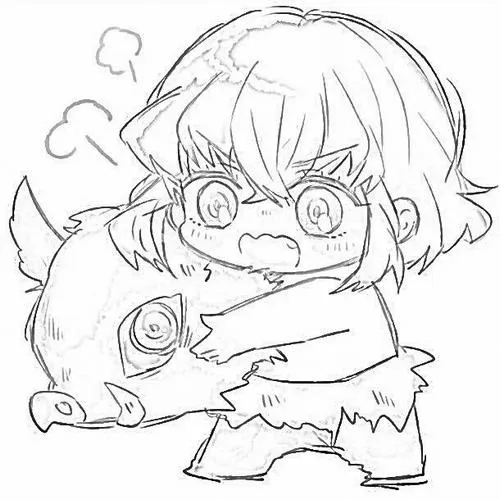 Hình tô màu chibi Inosuke ôm đầu mặt nạ, má phồng đáng yêu, hợp bé thích nét tròn